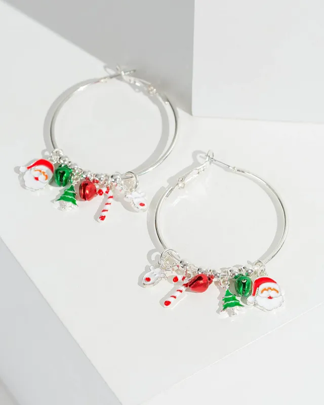 Silver Multi Christmas Charm Hoop Earrings sold by Collete Hayman
