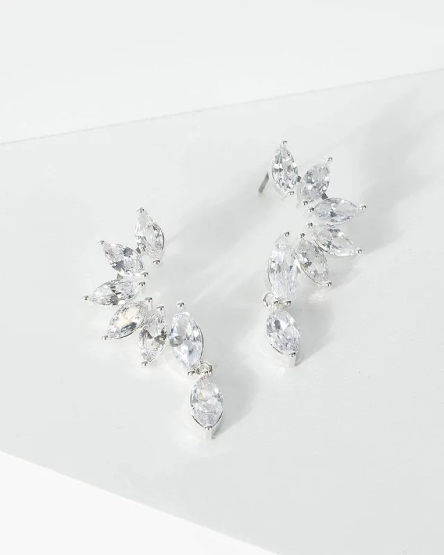 Silver Cubic Zirconia Curled Leaf Drop Earrings sold by Collete Hayman