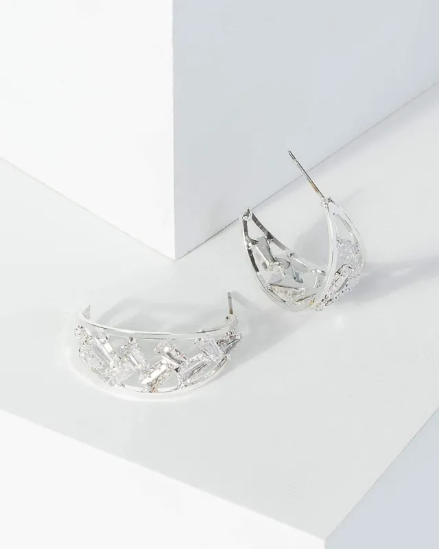 Silver Square Crystal Detail Earrings sold by Collete Hayman