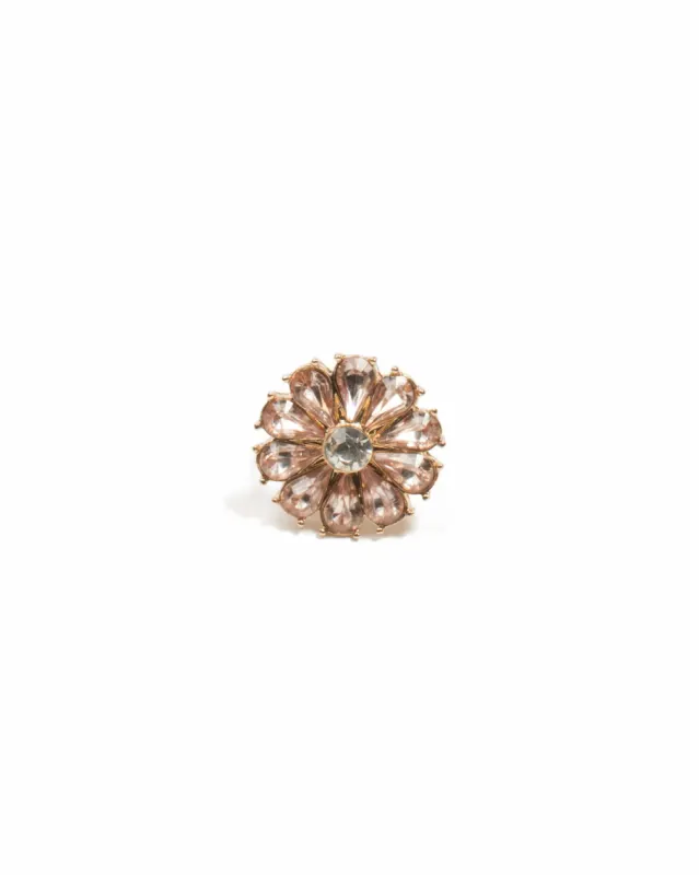 Gold Flower Pink Stone Cocktail Ring - Medium sold by Collete Hayman