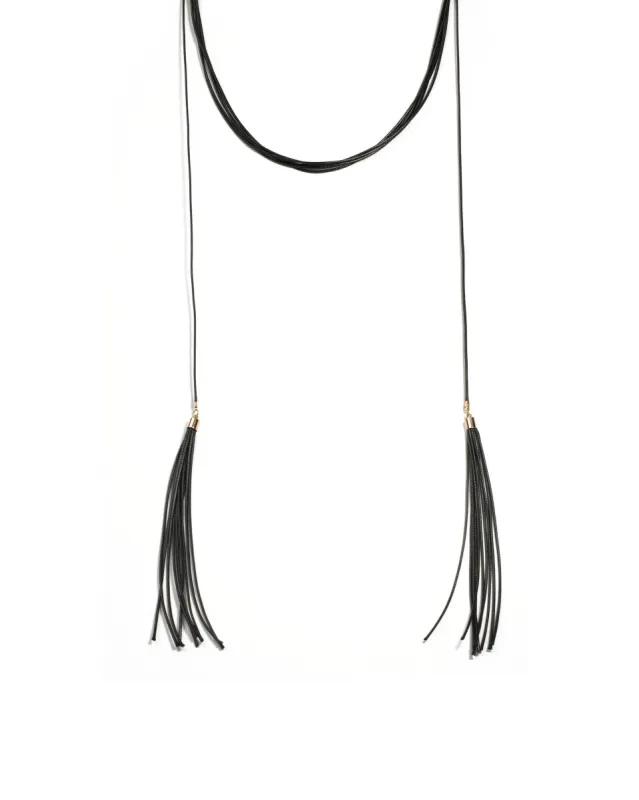Black Gold Tone Cord Lariat Choker Necklace sold by Collete Hayman