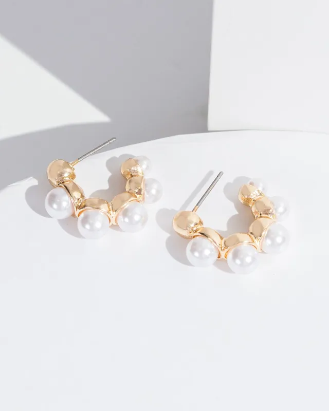 Gold Multi Pearl Hoop Earrings sold by Collete Hayman