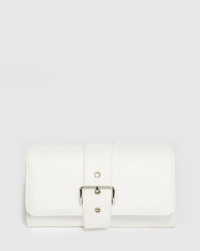 White Yasmine Buckle Clutch Bag sold by Collete Hayman