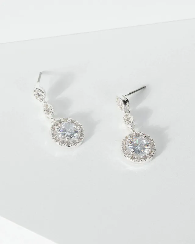 Silver Cubic Zirconia Pave Multi Tier Drop Earrings sold by Collete Hayman