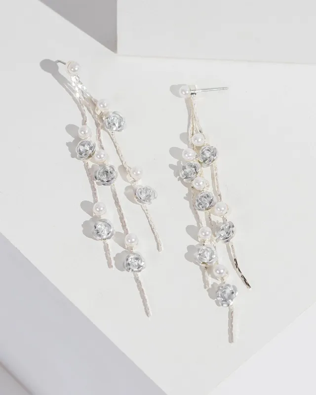 White Small Flowers And Crystal Drop Earrings sold by Collete Hayman