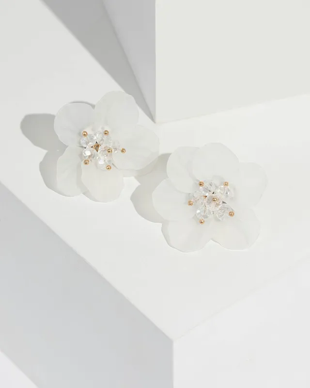 White Sheer Flower Stud Earrings sold by Collete Hayman