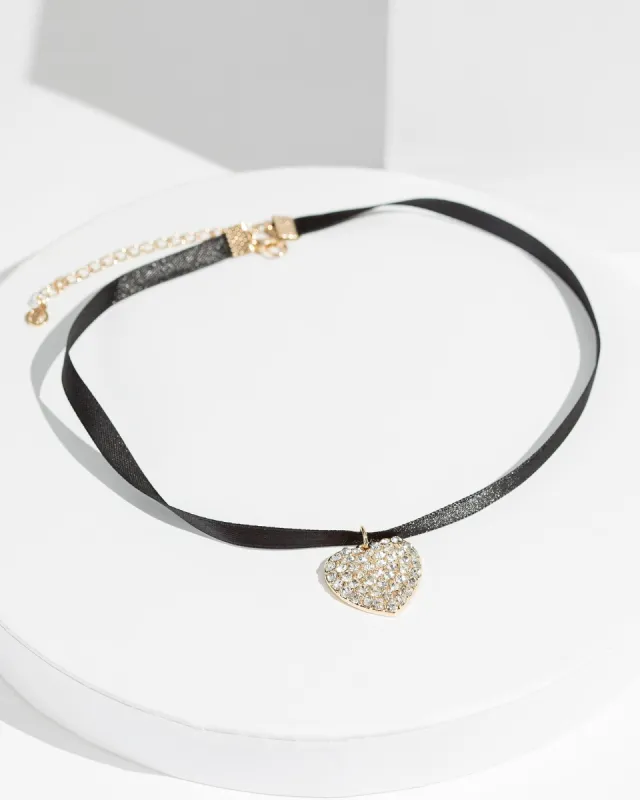 Black Pave Heart Ribbon Necklace sold by Collete Hayman