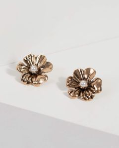 Gold Flower Stud Earrings sold by Collete Hayman