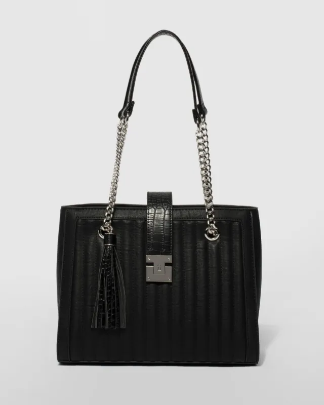 Black Megan Stripe Quilt Tote Bag sold by Collete Hayman