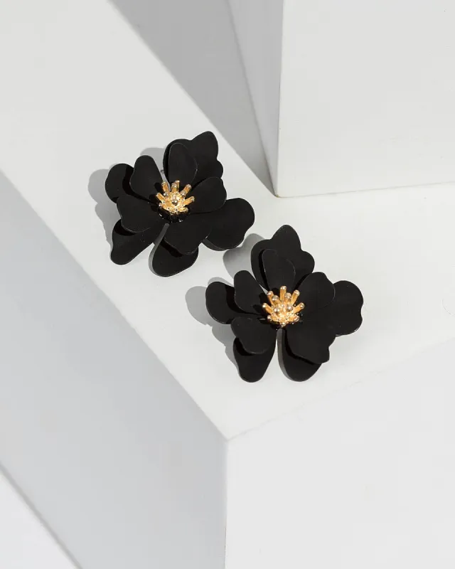 Black Flower Statement Stud Earrings sold by Collete Hayman