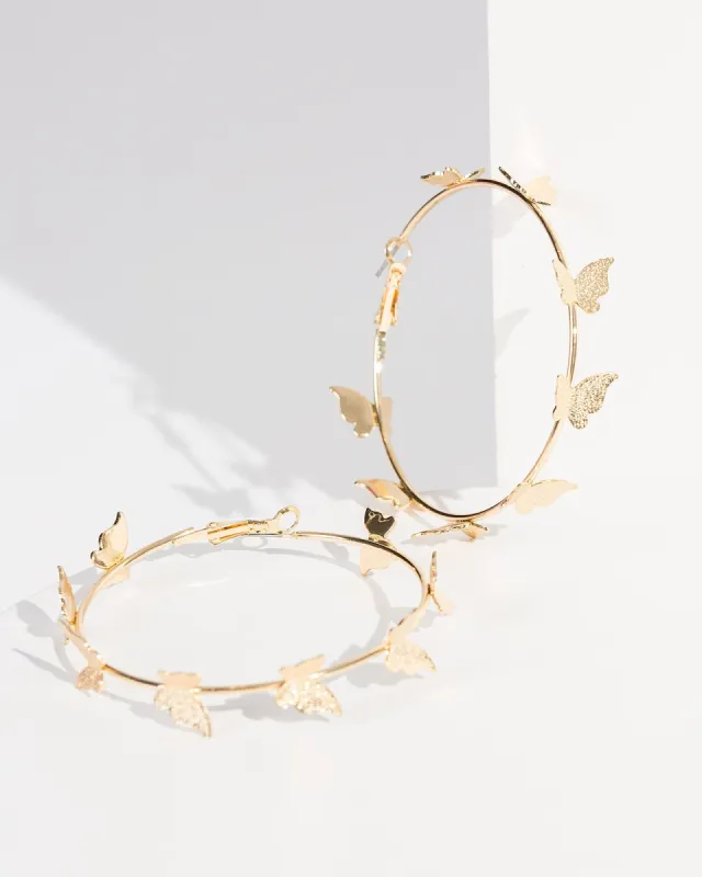 Gold Multi Butterfly Detail Hoop Earrings sold by Collete Hayman