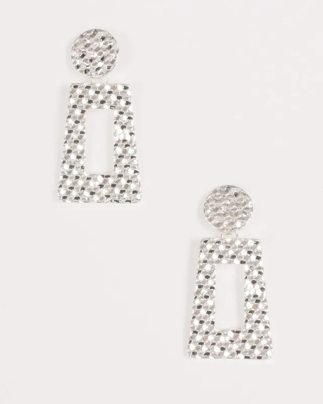 Silver Rectangle Drop Statement Earrings sold by Collete Hayman