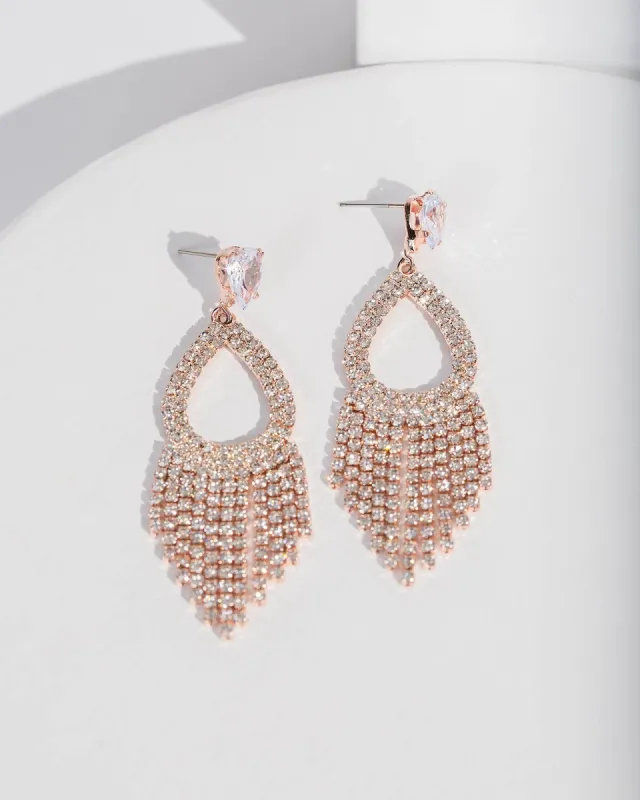 Rose Gold Crystal Drop Tassel Earrings sold by Collete Hayman