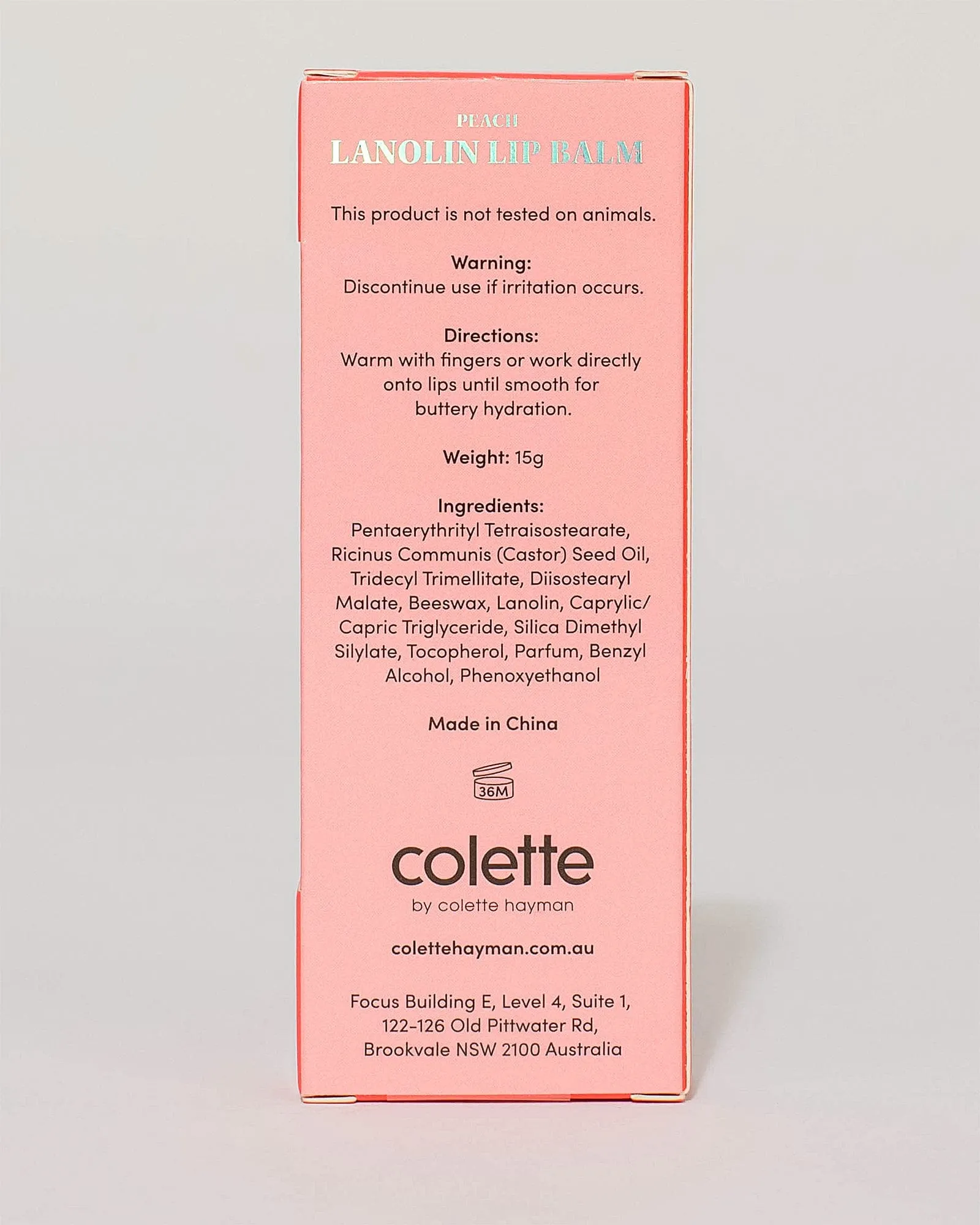 Peach Lanolin Lip Balm 15g sold by Collete Hayman product image thumbnail 4