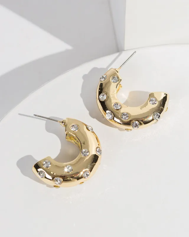 Gold Diamond Studded Chunky Hoop Earrings sold by Collete Hayman