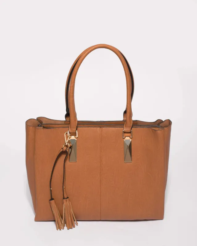Tan Stacey Tassel Tote Bag sold by Collete Hayman