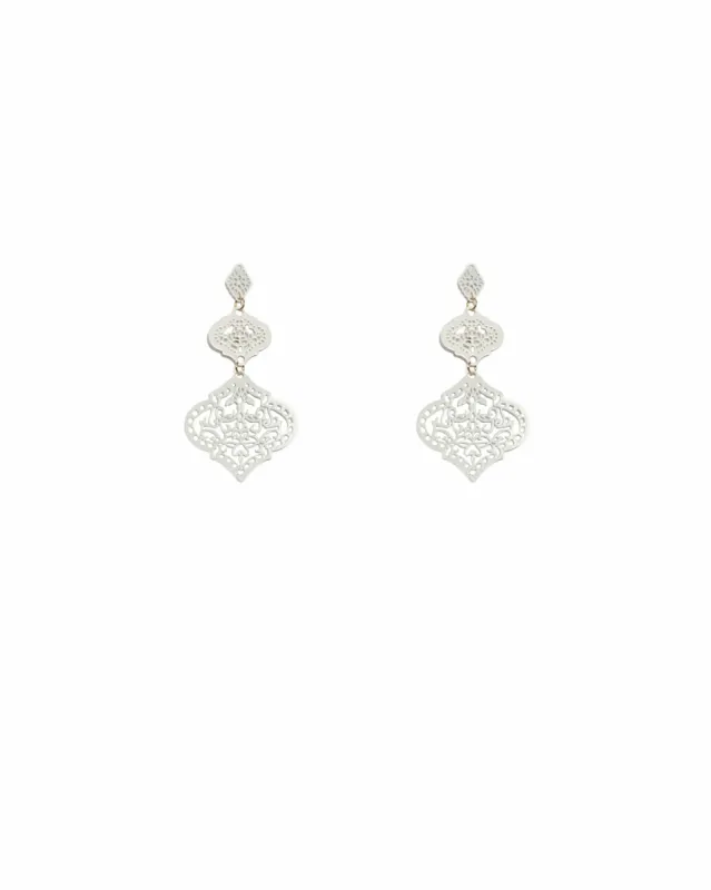 White Gold Tone Triple Tiearrings Filigree Earrings sold by Collete Hayman