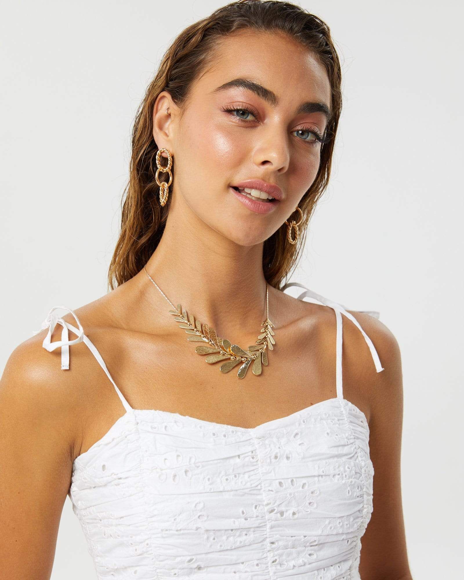 Gold Metal Multi Row Leaf Detail Necklace sold by Collete Hayman product image thumbnail 3