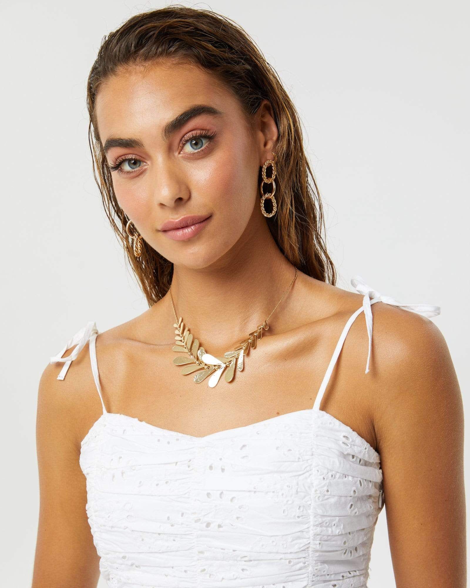 Gold Metal Multi Row Leaf Detail Necklace sold by Collete Hayman product image thumbnail 2