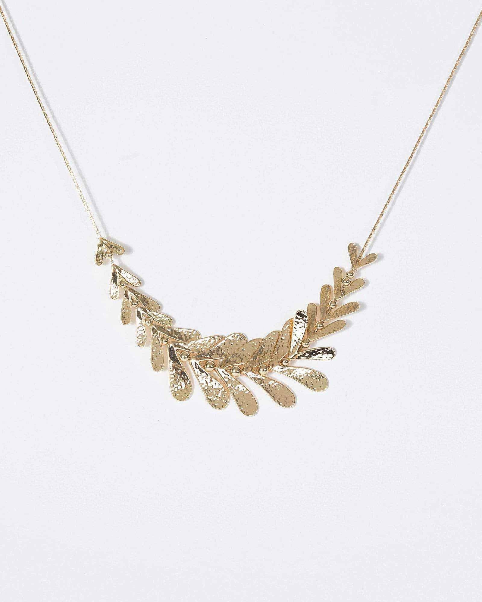 Gold Metal Multi Row Leaf Detail Necklace sold by Collete Hayman