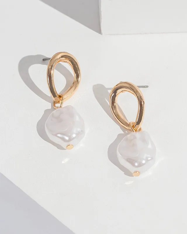 White Loop Pearl Drop Earrings sold by Collete Hayman