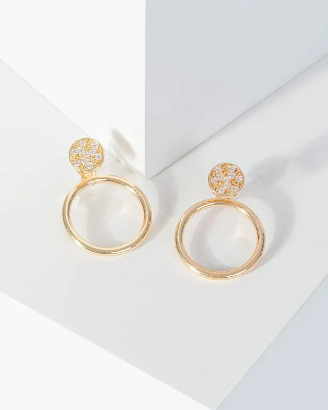 Gold Cubic Zirconia Pave Disc Front Back Earrings sold by Collete Hayman