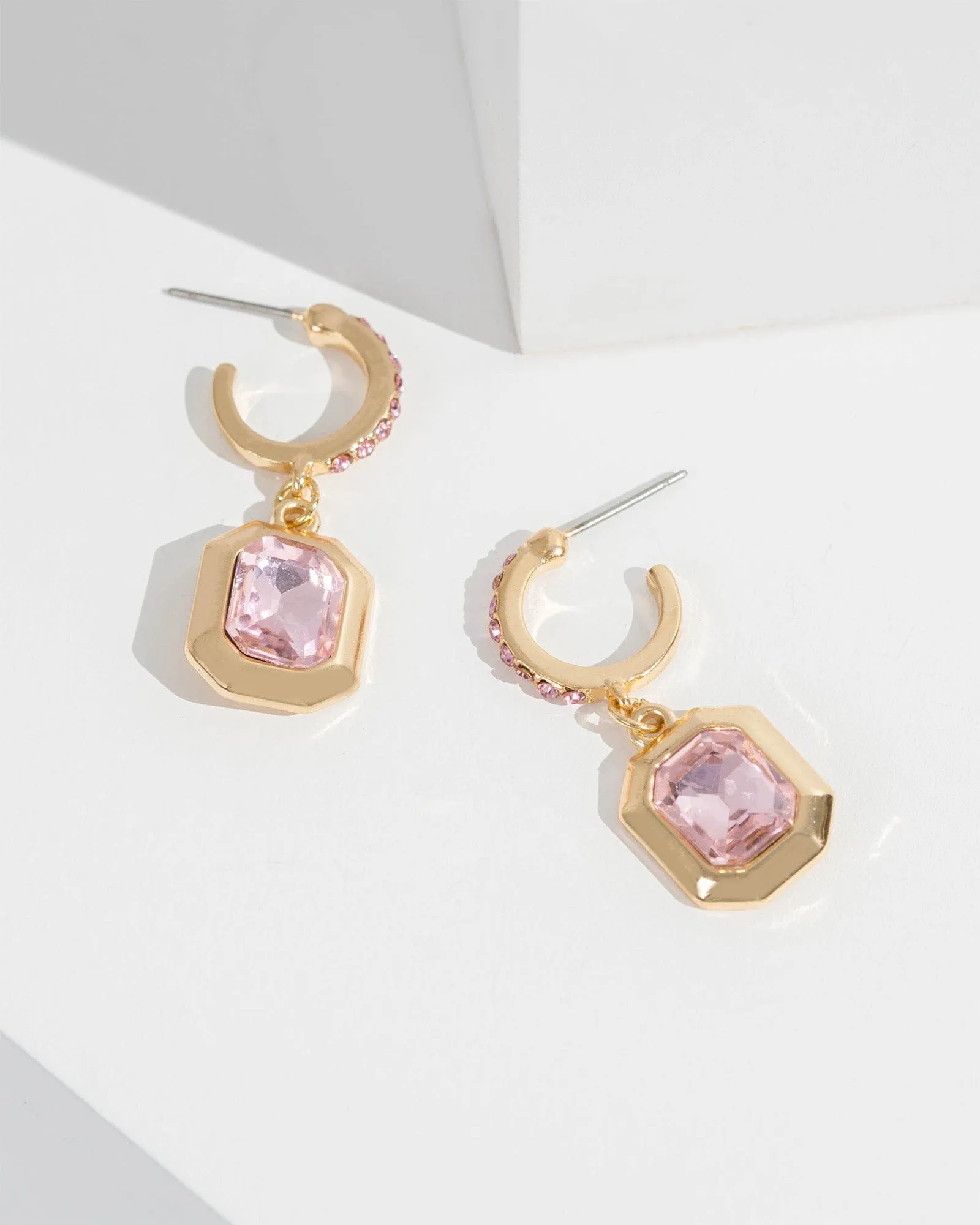 Pink Rectangle Huggie Hoop Earrings sold by Collete Hayman