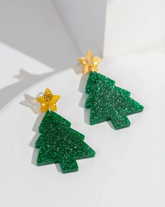 Green Christmas Tree & Star Earrings sold by Collete Hayman