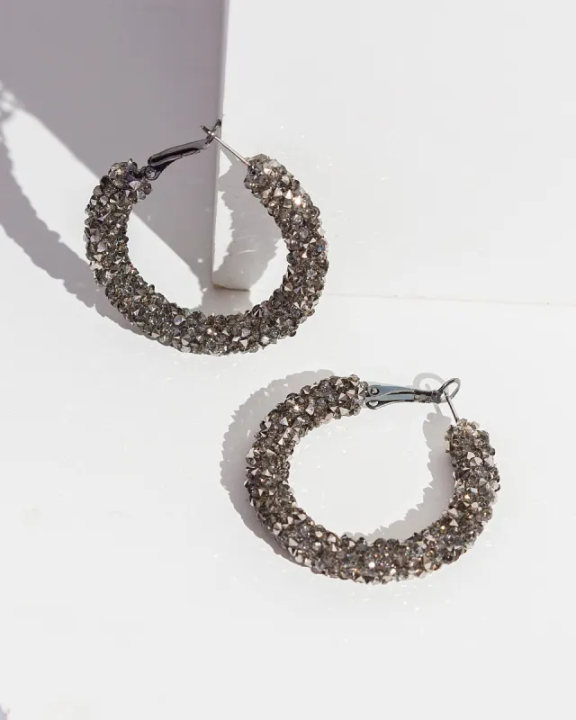 Gunmetal Crushed Crystal Hoop Earrings sold by Collete Hayman