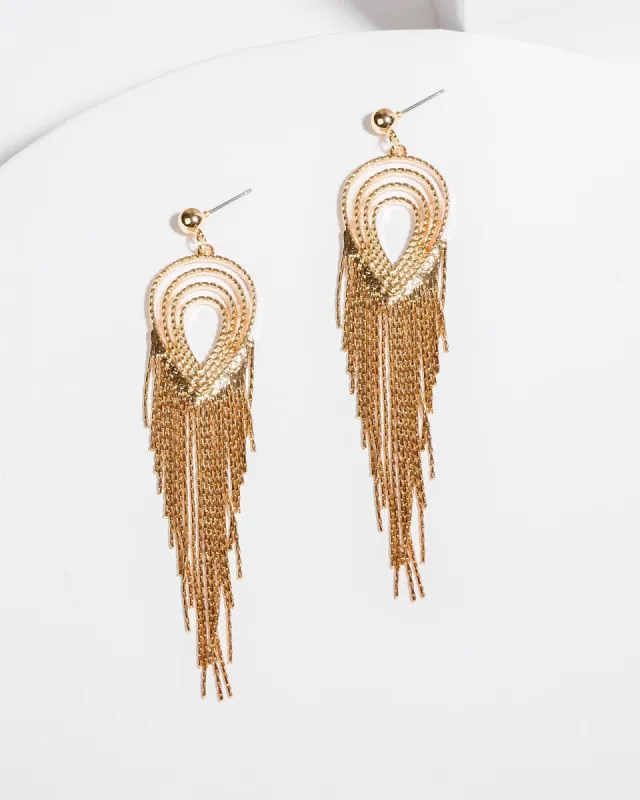 Gold Tear Drop Tassel Earrings sold by Collete Hayman