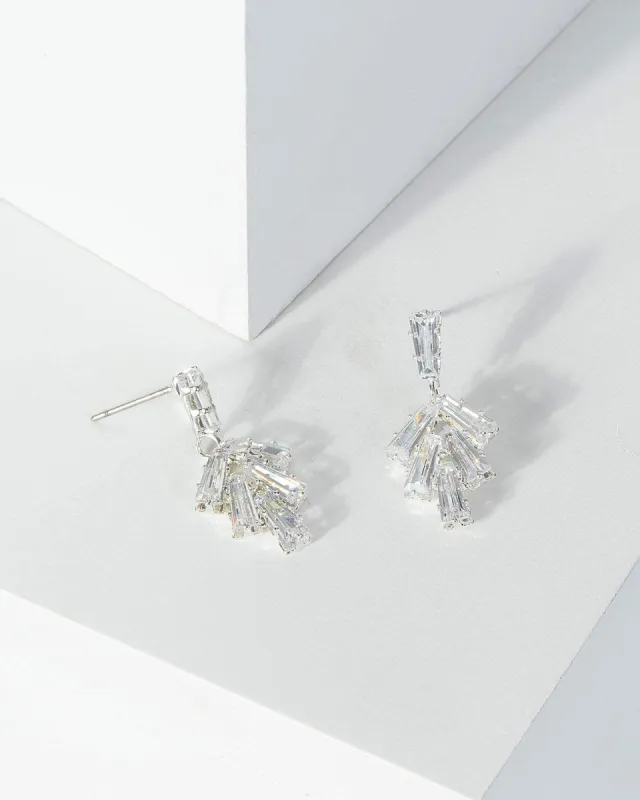 Silver Graduated Cubic Zirconia Fan Drop Earrings sold by Collete Hayman