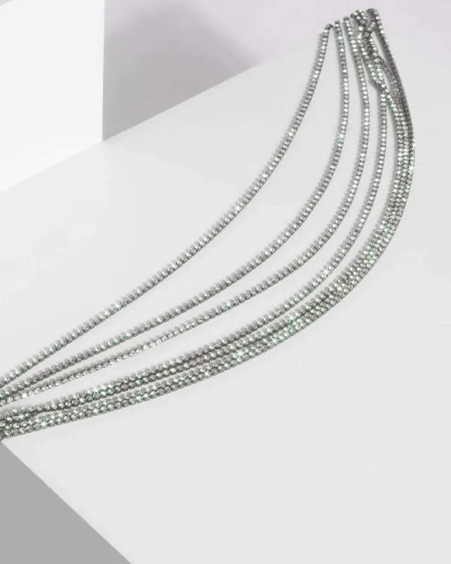 Gunmetal Multi Diamante Chain Necklace sold by Collete Hayman