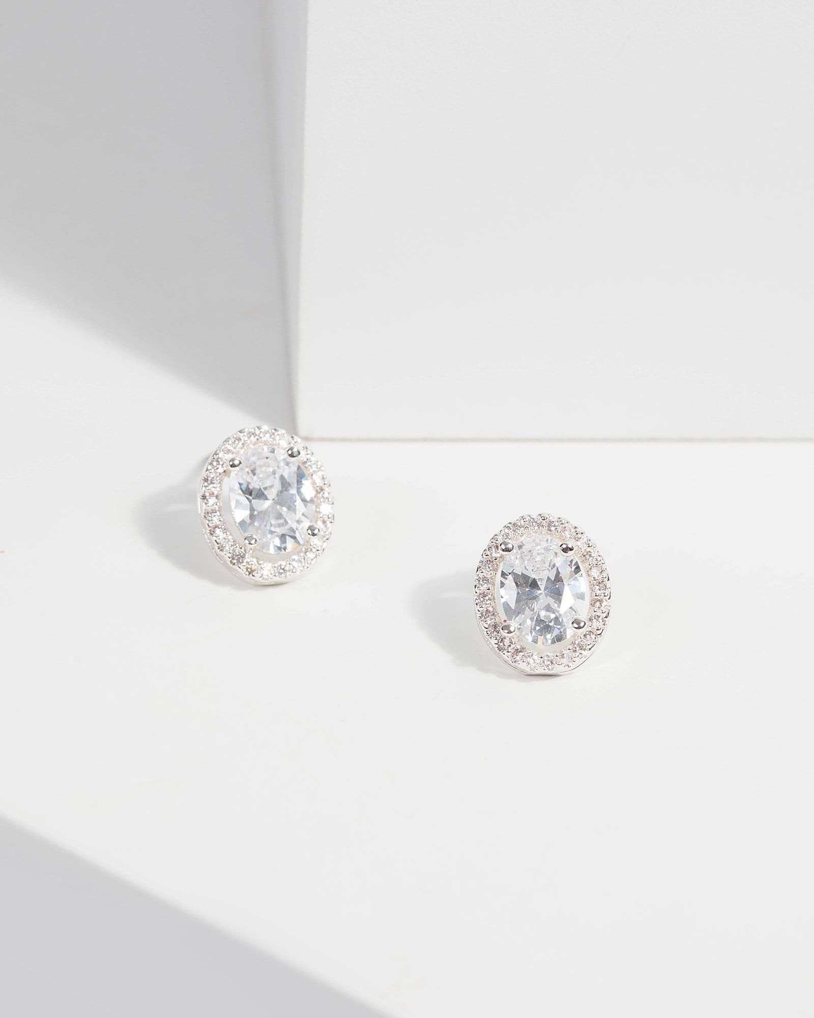 Cubic Zirconia Halo Oval Stud Earrings sold by Collete Hayman