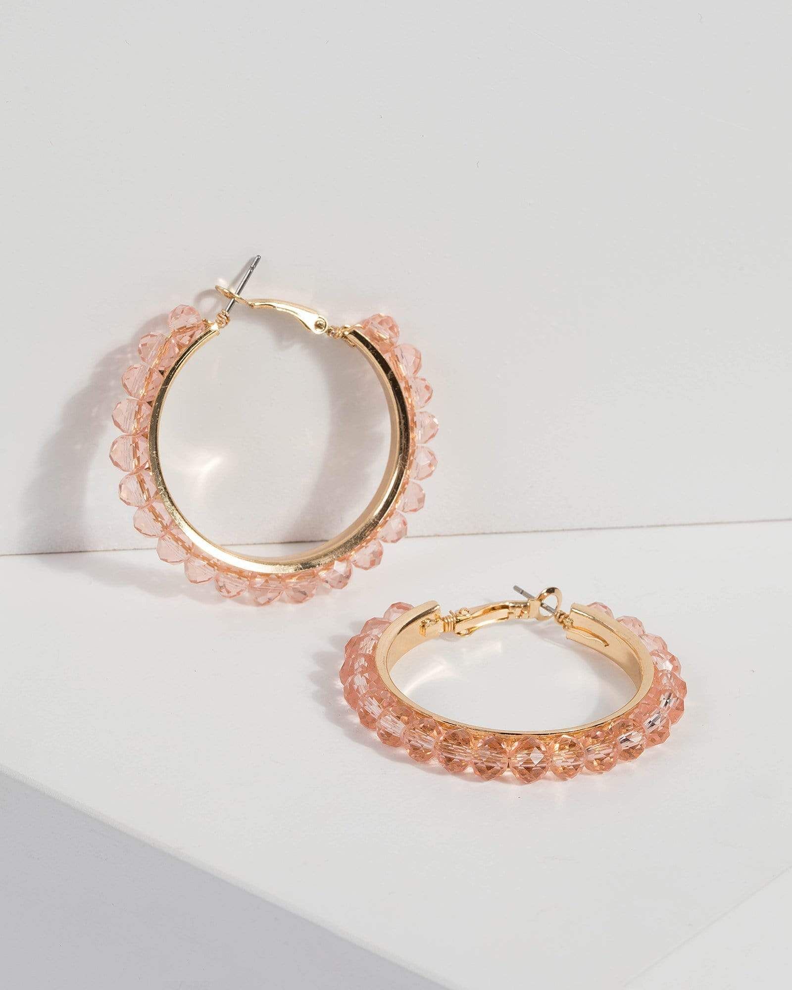 Pink Bead Midi Hoop Earrings sold by Collete Hayman