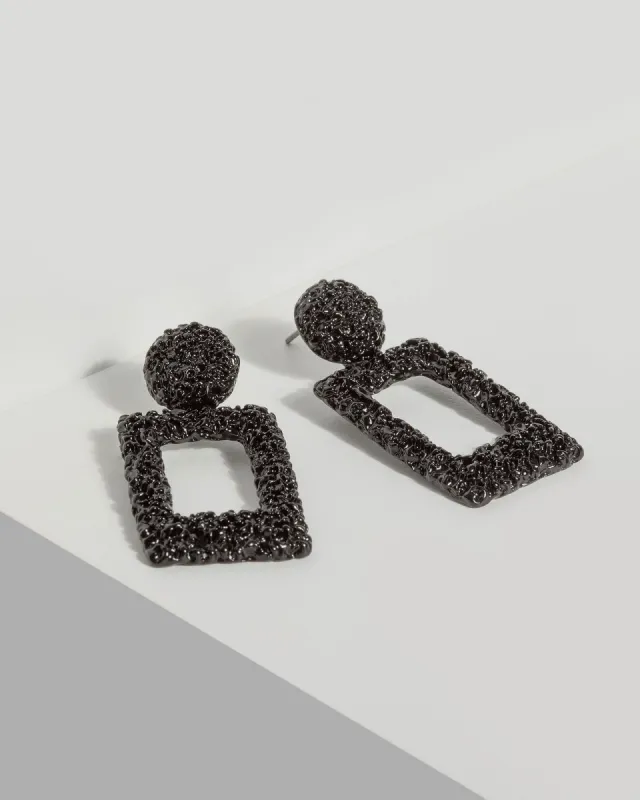 Black Textured Rectangle Drop Earrings sold by Collete Hayman