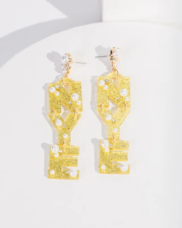 Gold Pearl Glitter NYE Earrings sold by Collete Hayman