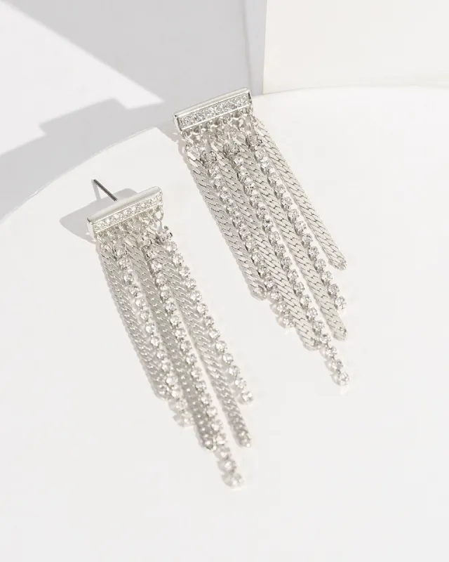 Silver Dangle Diamond Chain Stud Earrings sold by Collete Hayman