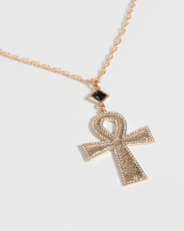 Gold Cleopatra Crystal Cross Necklace sold by Collete Hayman