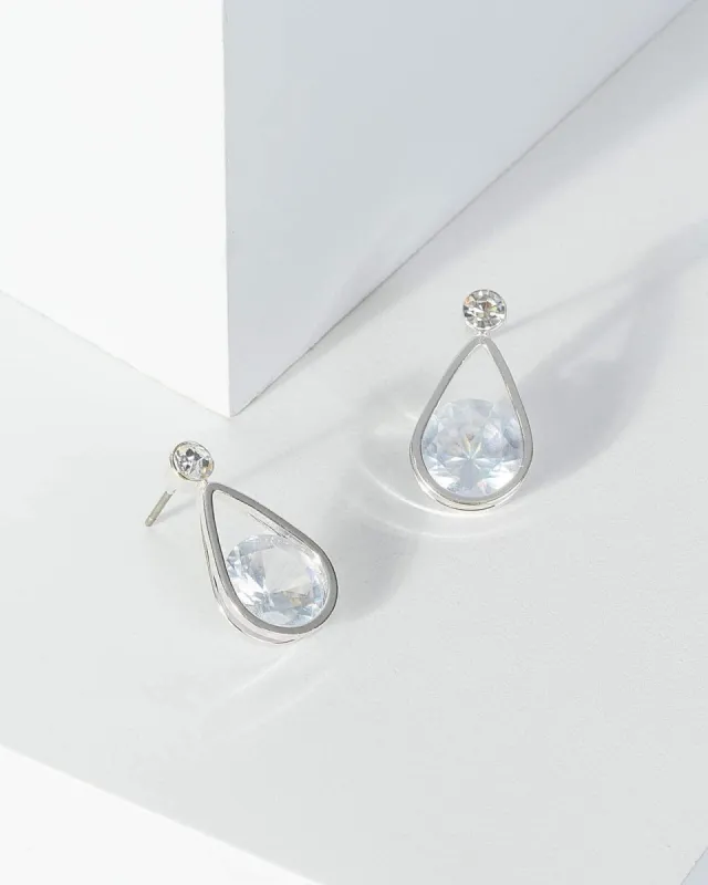Silver Crystal Tear Drop Stud Earrings sold by Collete Hayman