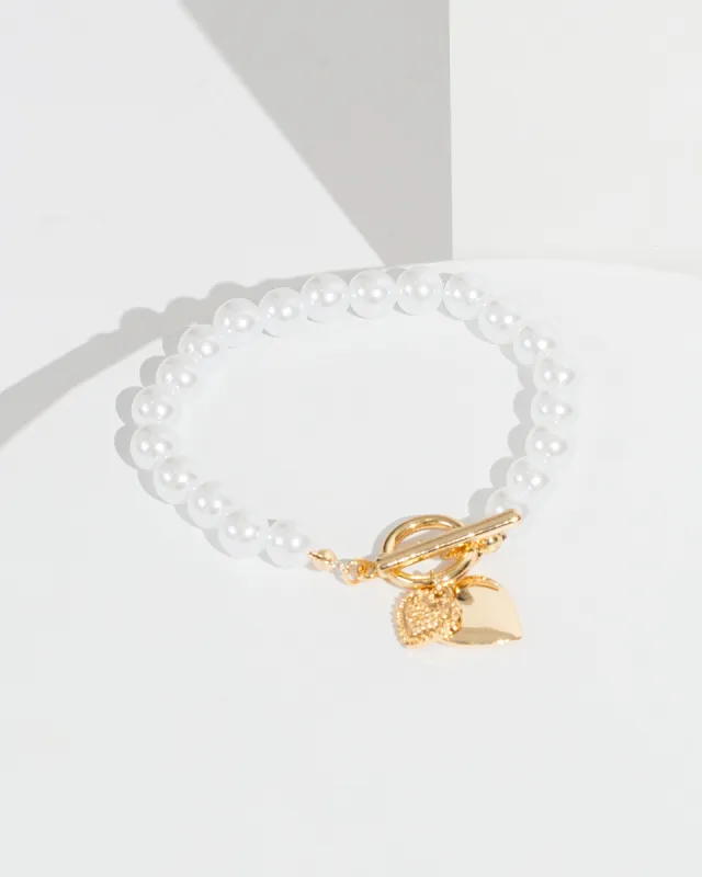 White Pearl Heart Toggle Bracelet sold by Collete Hayman