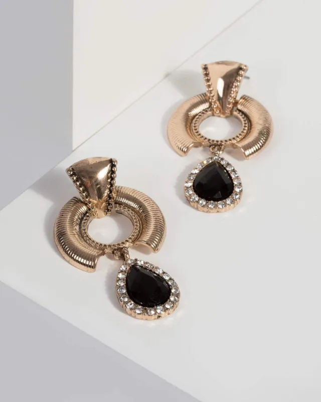 Black Crystal Teardrop Detail Drop Earrings sold by Collete Hayman