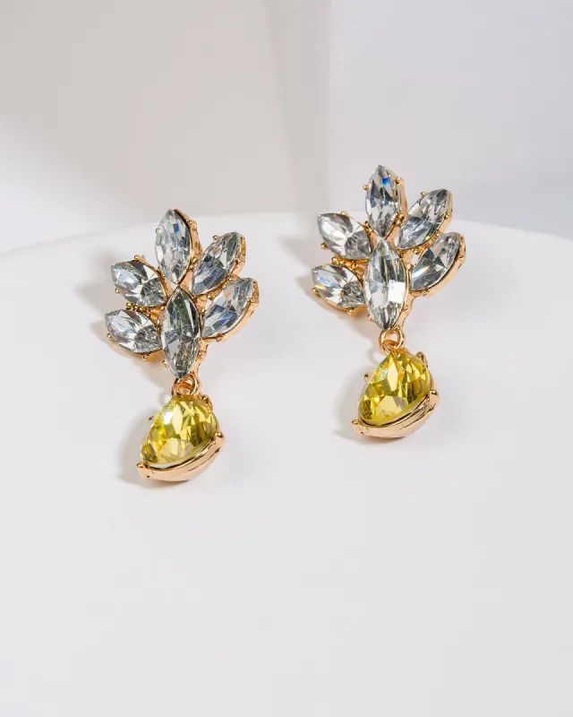 Yellow Crystal Drop Shaped Earrings sold by Collete Hayman