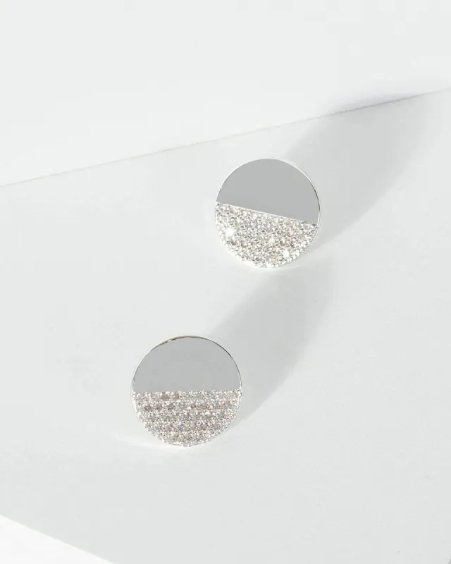 Silver Cubic Zirconia Pave Half Circle Earrings sold by Collete Hayman