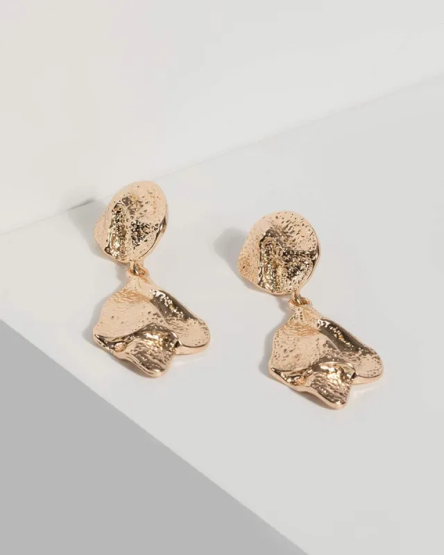 Gold Textured Detail Drop Earrings sold by Collete Hayman