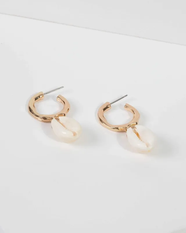 White Shell Hoop Drop Earrings sold by Collete Hayman