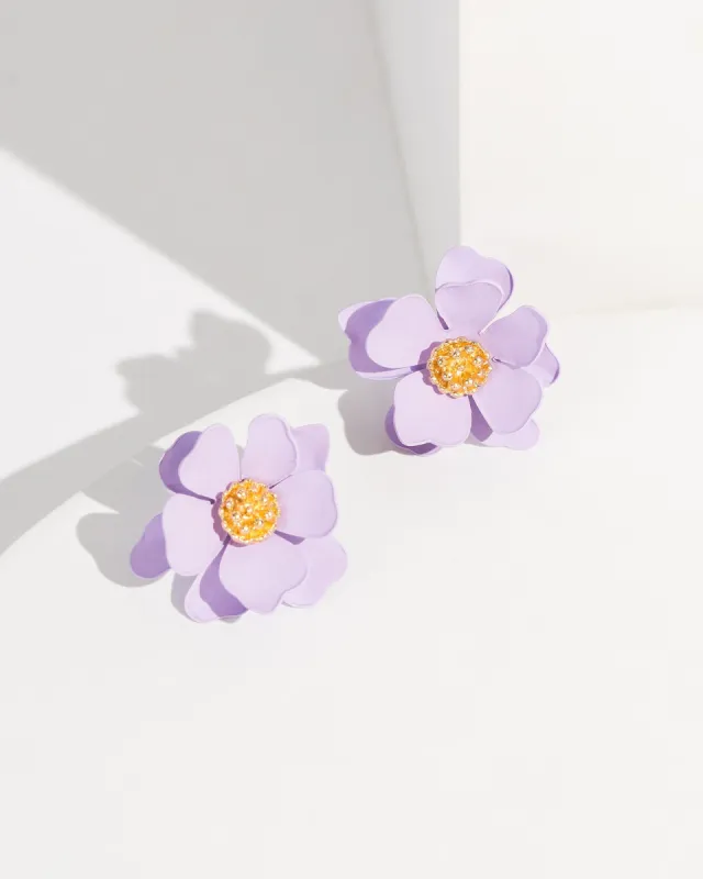 Purple Painted Flower Stud Earrings sold by Collete Hayman