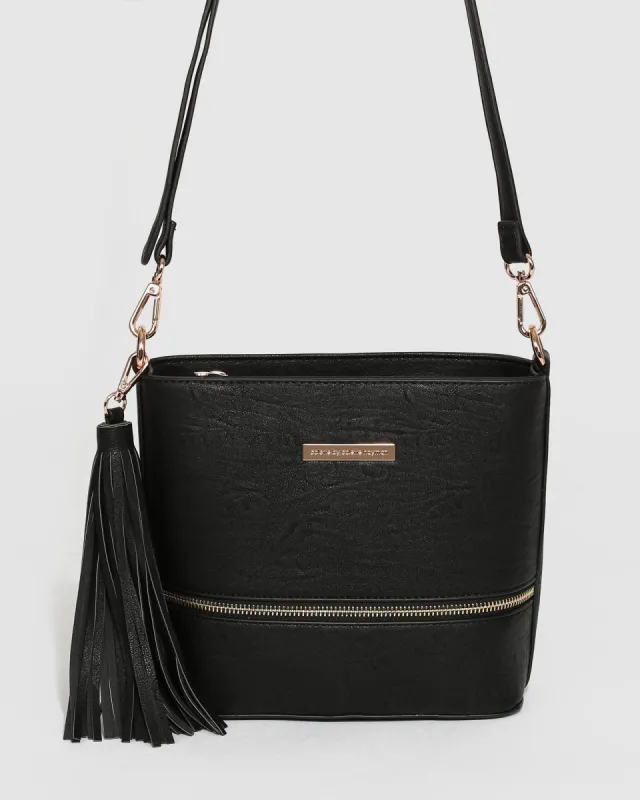 Black Pia Tassel Crossbody Bag sold by Collete Hayman