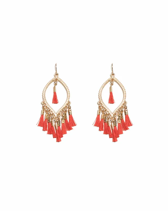 Red Gold Tone Oval Mini Tassel Earrings sold by Collete Hayman