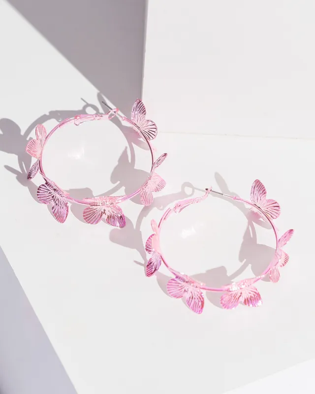 Pink Butterfly Hoop Earrings sold by Collete Hayman
