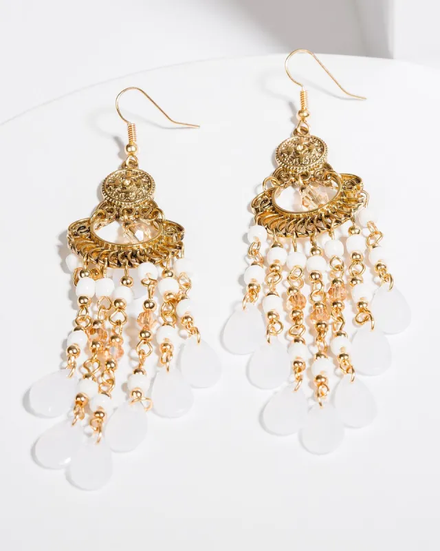 White Crystal Tassel Hook Earrings sold by Collete Hayman